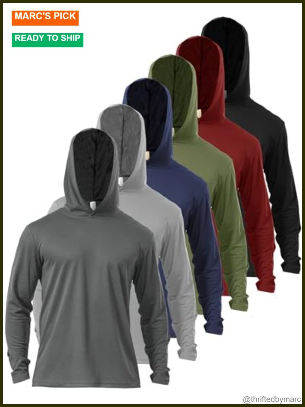 Men's UPF 50+ Hooded Sun Protection Shirts 6 Pack Quick Dry Long Sleeve Fishing